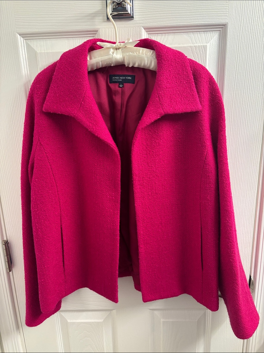 Jones New York Signature Women's Pink/Fushia Wool Open-Front Blazer - Size L